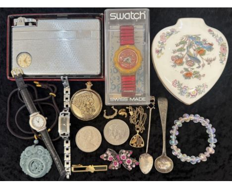 Bag of Mixed Collectables. Includes Boxed Swatch Watch, Aircraft ' Kincraft ' Combination Lighter Case with Automatic Lighter