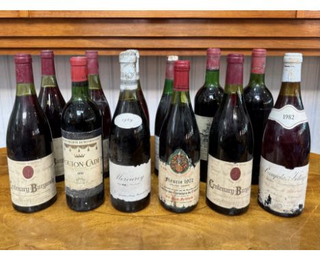 12 Bottles of Assorted Red Wine including Fleune 1972, Centenary Burgundy, Mercury 1969, Mouton Cadet, Chateau Montdespic, et