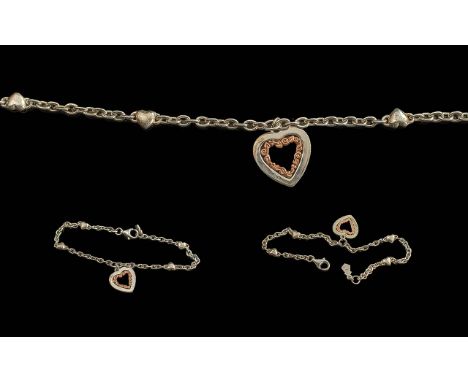 Ladies Clogau Sterling Silver Bracelet with Heart Shaped Charm, From the ' Gold ' Range. With Clogau Box. Approx Length 20 cm