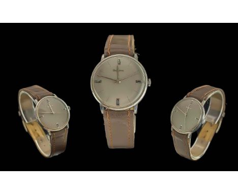 Bulova - Gents Manual Wind Steel Cased Wrist Watch with Silvered Grey Dial, Silver Markers, Seconds Sweep, Working Order. 