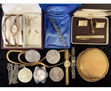 Bag of Mixed Collectables. Includes Compacts, Coins, Watches, Cufflinks Set etc. 