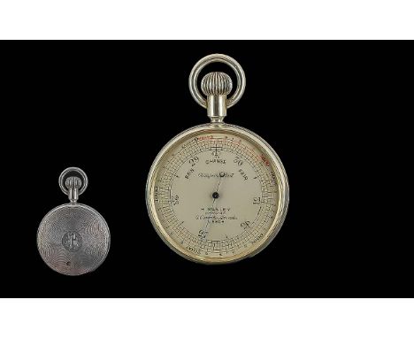 Antique Period Sterling Silver Hot Air Balloonists Pocket Barometer / Altimeter. Measures 48 mm Diameter. The Dial Includes a