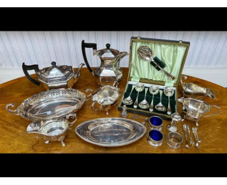 Four Piece silver Plated Tea & Coffee Set - Silver Plated Dishes, A Box Of Sliver Plated Spoons etc...