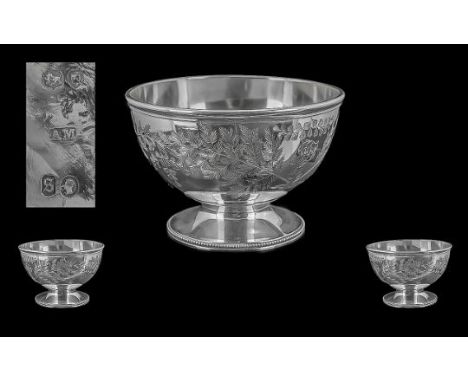 Victorian Period 1837 - 1901 Small Sterling Silver Quality Pedestal Bowl with Engraved Leaf Decoration to Base. Hallmark Lond
