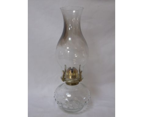 Clear glass oil lamp with funnel approx. 13" high