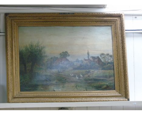 Gilt framed print of a farmyard