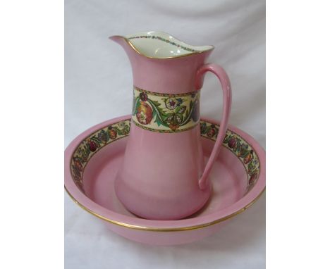 H & K Tunstall pink floral jug and bowl set