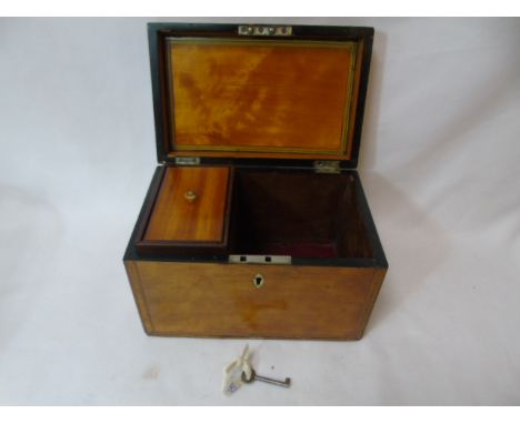 Antique mahogany cross banded tea caddy with key