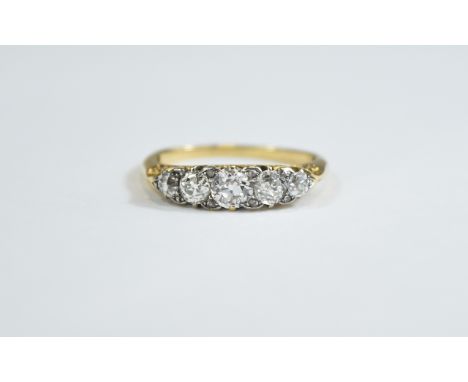 Antique 18ct Gold Gallery Set 5 Stone Diamond Ring, The Five Cushion Cut Diamonds of Excellent Colour and Clarity. Est Diamon