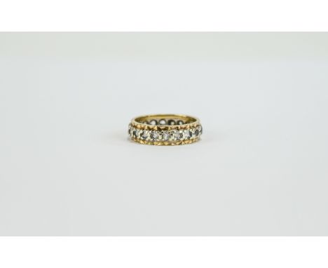 Ladies 9ct Gold and Diamond Set Full Eternity Ring. Marked 375. Ring Size K-L. 2.7 grams.
