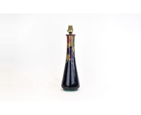 William Moorcroft Signed Lamp Base of Tapered Form, Pomegranates and Berries Design on Blue Ground. Signed by William Moorcro