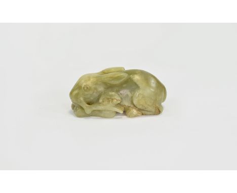A Chinese Qing Dynasty Antique Jade Rabbit. 97.6 grams. 2.75 Inches Wide & 1.25 Inches High. 