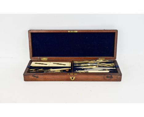 Antique Draughtsman's Tool Set Boxed draughtsman's/architects drawing kit housed in dark wood velvet lined box containing var