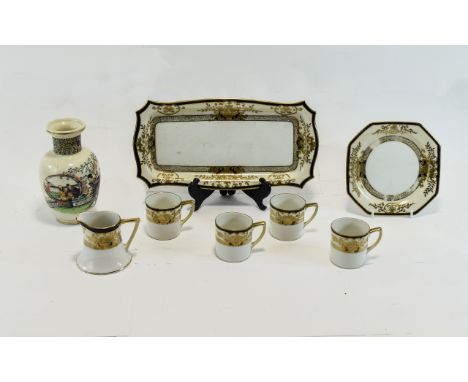 Noritake .Part Set To Include Tray, 4 Demitasse Coffee Cups, Cream Jug And Side Plate, Gilt Floral Design With Black Trim, Ma