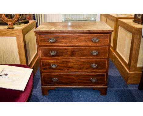 Early 19thC Walnut Chest Of 4 Drawers, Small Proportions, Straight Form Raised On Bracket Feet, Satinwood Cross Banded, In Ne