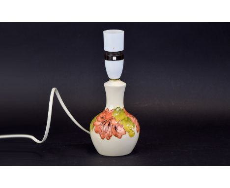Moorcroft Lamp Base ' Coral Hibiscus ' Design on Cream Ground. 5.5 Inches High Not Including Fitments. Excellent Condition. 