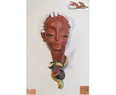 Goldscheider Art Deco Period Hand Decorated and Stunning Female Wall Mask. This Is a Top Quality and Large 1930's Goldscheide