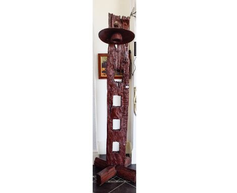 Large Free Form Driftwood Standard, Possibly Used As A Lamp/Lantern Holder, Approx 7 Ft Tall, Solid, Heavy Wood