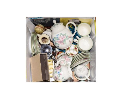 Collection Of Mixed Ceramic And Pewter Items To include, Old Country Roses candle sticks, Carltonware toast rack, Doulton tea