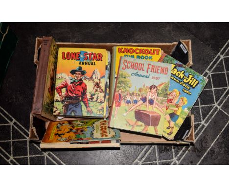 Box Containing A Collection Of Annuals To Include Lone Star, Knockout Fun Book 1953, School Friend 1957, The Jack And Jill 19