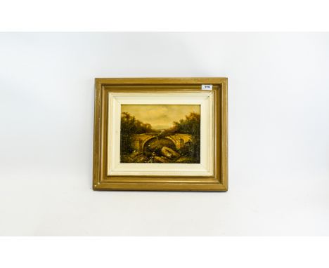 Victorian Oil On Canvas Pont Y Pair Bridge over the River Lligwy, Signed Lower Left R Wood,  The back of The canvas is inscri