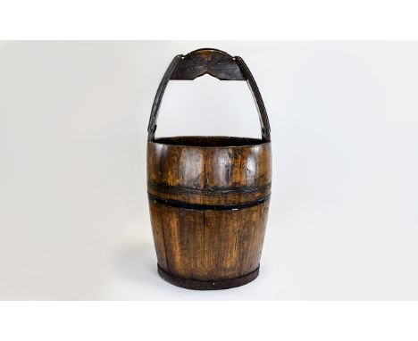 Rustic Provincial Well Bucket Ideal Planter, Height 27 Inches, Diameter 13 Inches
