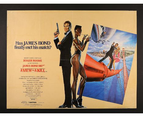 Artist: Daniel GoozeeThe UK Quad poster for the James Bond film "A View To A Kill" (1985) broke new ground by giving Roger Mo