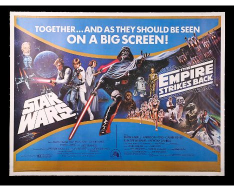 Artist: Tom Chantrell And Tom JungA linen-backed UK Quad poster featuring the Star Wars double-bill of "Star Wars / The Empir