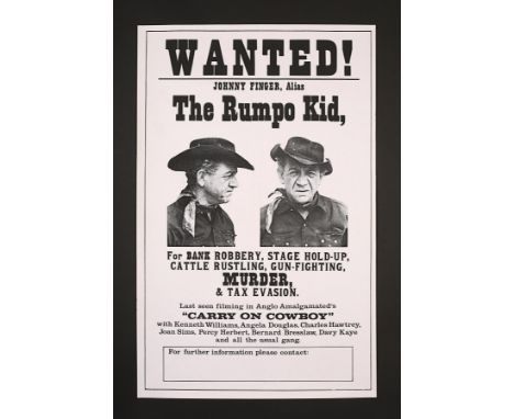 Artist: Unknown ArtistA faux Western "reward" poster featuring Sid James from "Carry On Cowboy" (1965). This was an official 