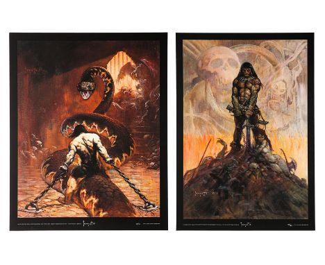Artist: Frank FrazettaTwo Robert Rodriguez hand-numbered giclee prints of Frank Frazetta's "Conan The Barbarian" (1982) origi