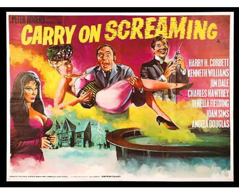Artist: Tom ChantrellA UK Quad poster for the Carry On spoof of Hammer Horror films "Carry On Screaming" (1966). This colourf