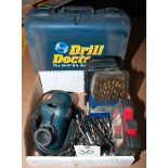 Skill 18v Cordless Drill W/ Battery, NO Charger In Case And Drill DR. Drill Bit Sharpener And Many D