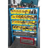 Shelving Unit W/ Drill Bits, Allen Keys, Mill Ends, Collets, Bosch Cordless Reciprocating Saw And Fl