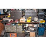 Steel Legs, Wood Top Workbench W/ Contents