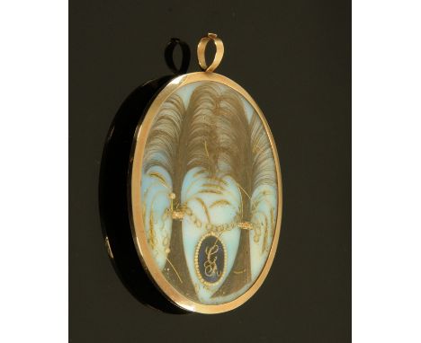 A good 19th century memorial locket, the centre with gilt monogram "JB" in gilt metal and enamel borders and inscribed "J.D. 