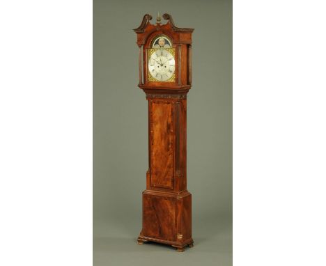 A George III mahogany longcase clock by Barwise of Cockermouth, circa 1765, the hood with swans neck pediment and applied car