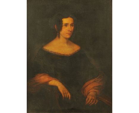 A 19th century oil painting on canvas, portrait of a lady "Mrs Thomas Turner wife of the treasurer of Guys Hospital".  89 cm 