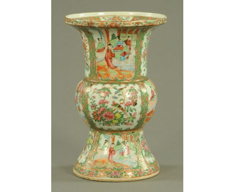 A Chinese Canton "Zun" shape vase, circa 1880, the flaring rim with an internal border with panels of peony and flowers, the 