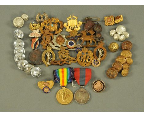 Militaria - A Great War Victory medal awarded to 200201 Pte. R. Matthews. Wilts. R, a George VI Imperial Service medal awarde