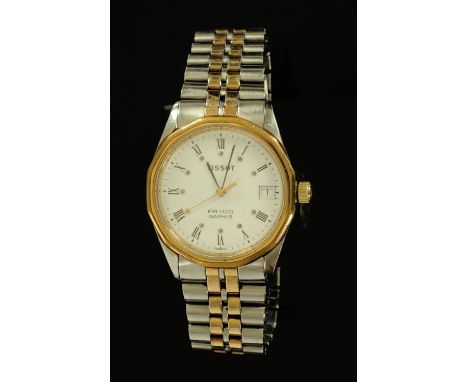 A gentleman's vintage Tissot wristwatch PR100 Saphir, with date aperture, quartz, circa 1982, with Jubilee type bracelet.  Ca