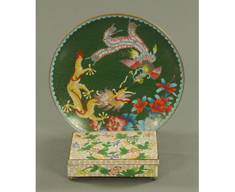 A Chinese cloisonne trinket box, early 20th century, rectangular, decorated with flowering branches, the interior with four c