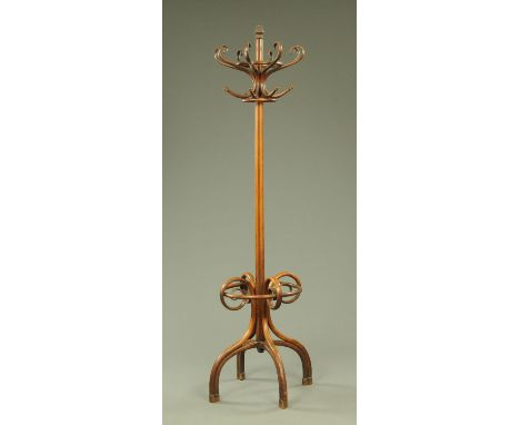 A Victorian bentwood hat and coat stand, of typical form with four downswept legs. CONDITION REPORT: The stick stand is in ge