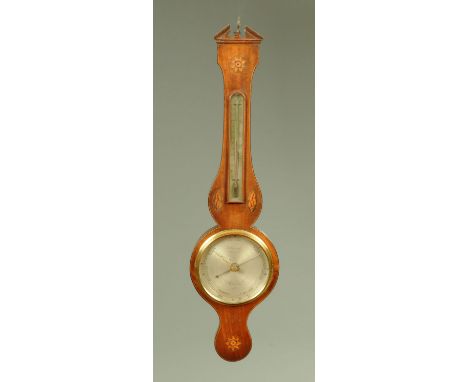 A Georgian mahogany cased barometer by Prada &amp; Co. of Worcester, with inlaid case.  Height 101 cm including finial.