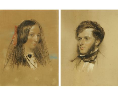 Lowes Dickinson, pair of pastel portraits, lady and gentleman, both signed and dated 1849.  56 cm x 42 cm, framed.  