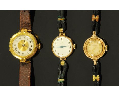 A ladies 9 ct gold vintage Jaeger Le Coultre mechanical wristwatch, circa 1955, the case with rope twist decoration and upon 