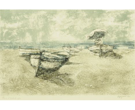 Renzo Vespignani (Italian, 20th century), colour lithograph, "Due Barche", signed and dated in pencil 1960, Artists Proof 3/1