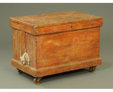 A 19th century carpenters tool box, with scumble decorated exterior and with mahogany veneered interior of drawers and slidin