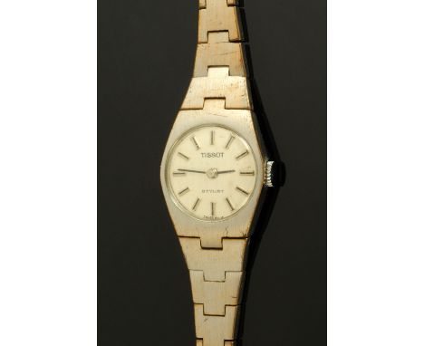 A Tissot ladies stainless steel wristwatch, manual movement, with silvered dial and baton markers.  Case diameter 20 mm.