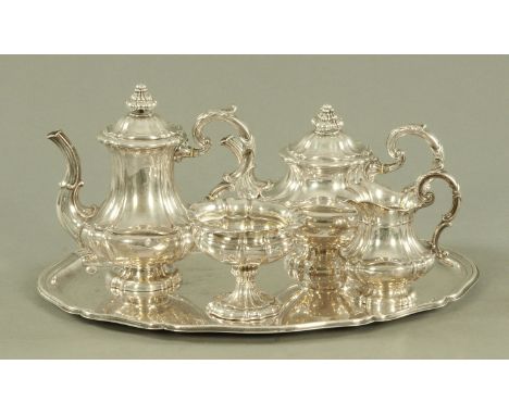 A Dutch silver four piece tea and coffee service, 19th century, makers initials PB&amp;S, and a later 20th century silver pla