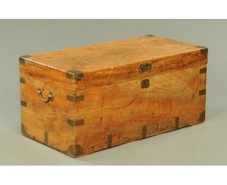 A 19th century brass bound camphorwood trunk, with recessed handle and side carrying handles.  Width 103 cm. CONDITION REPORT